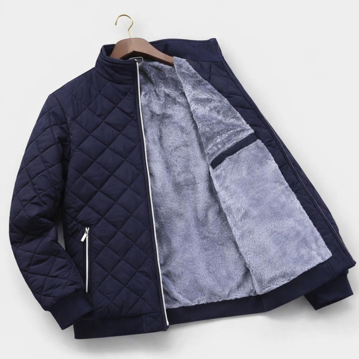 Diamond-Quilted Plush-Lined Zip Jacket