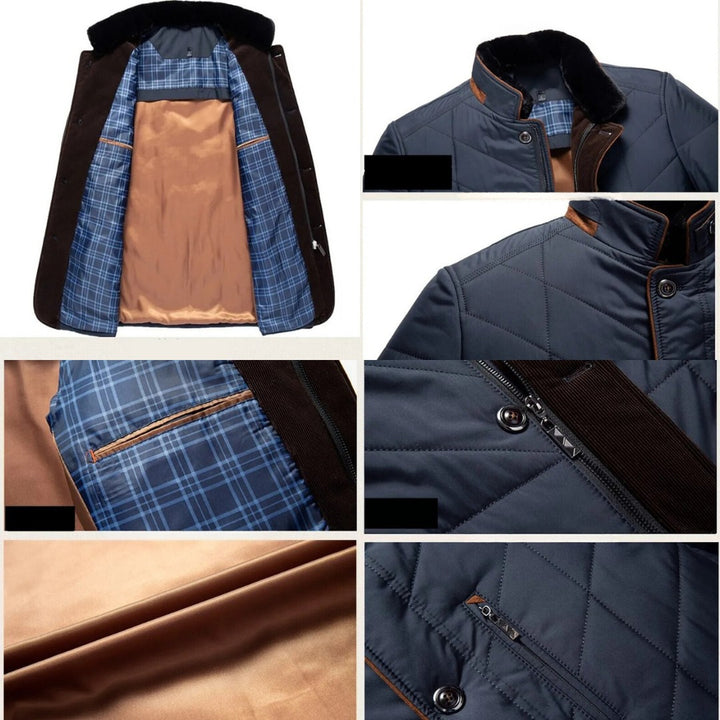 Brackenfield - Quilted Stand Collar Coat Corduroy Trim Zip Pockets