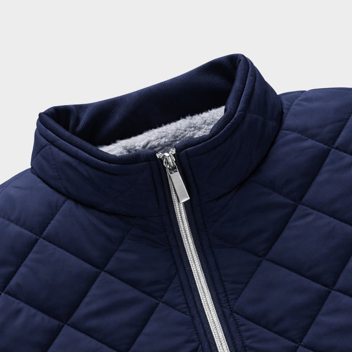 Diamond-Quilted Plush-Lined Zip Jacket