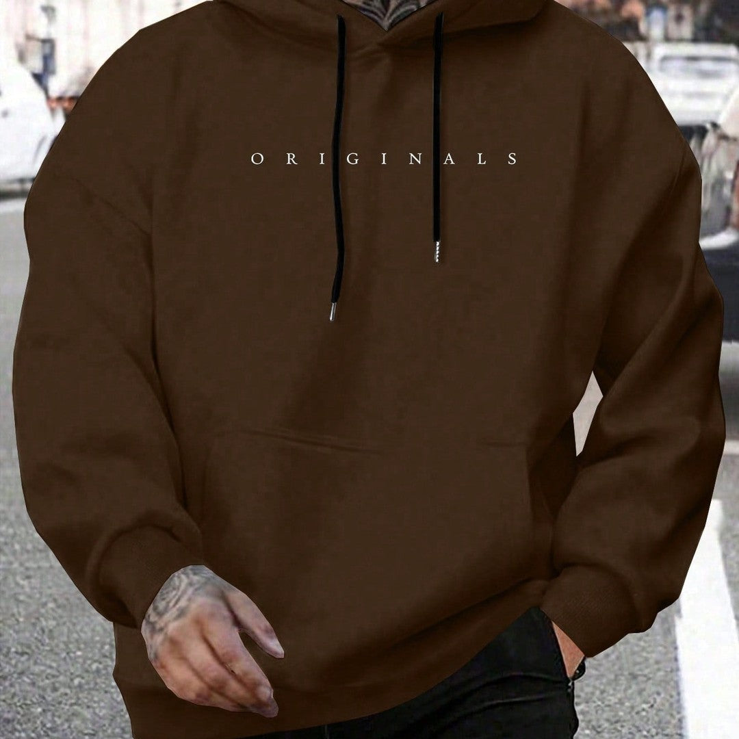 Graphic Print Hooded Sweatshirt - Brown