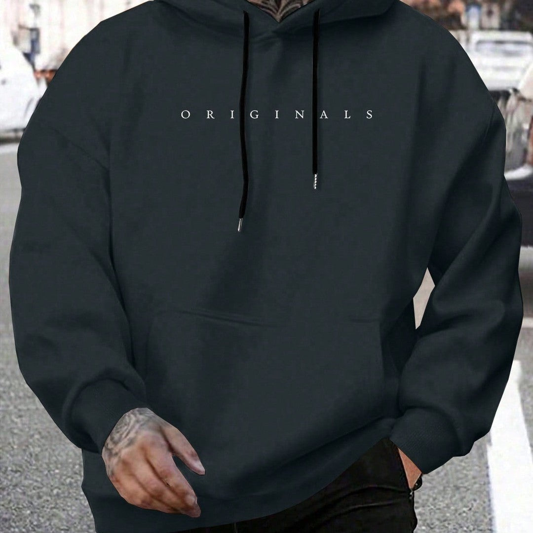 Graphic Print Hooded Sweatshirt - Black