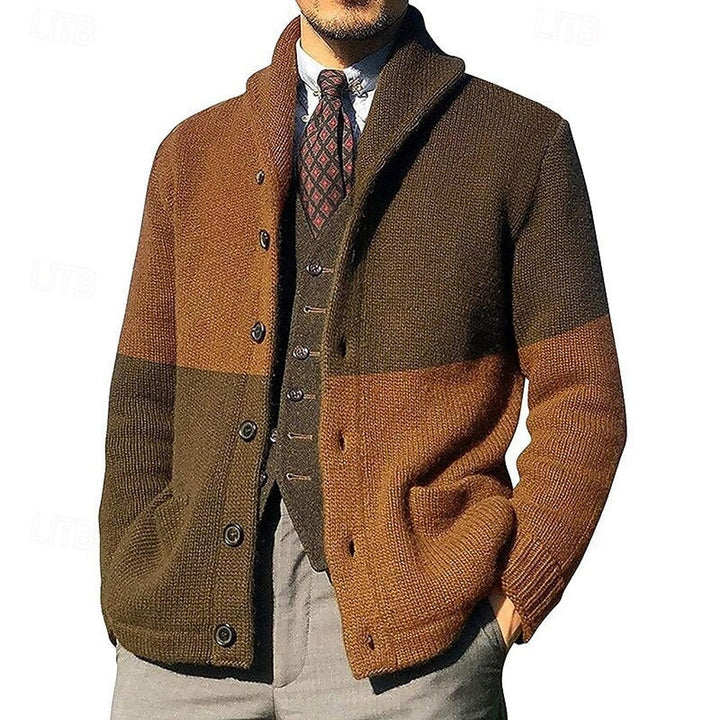 Colour-Block Shawl Collar Cardigan