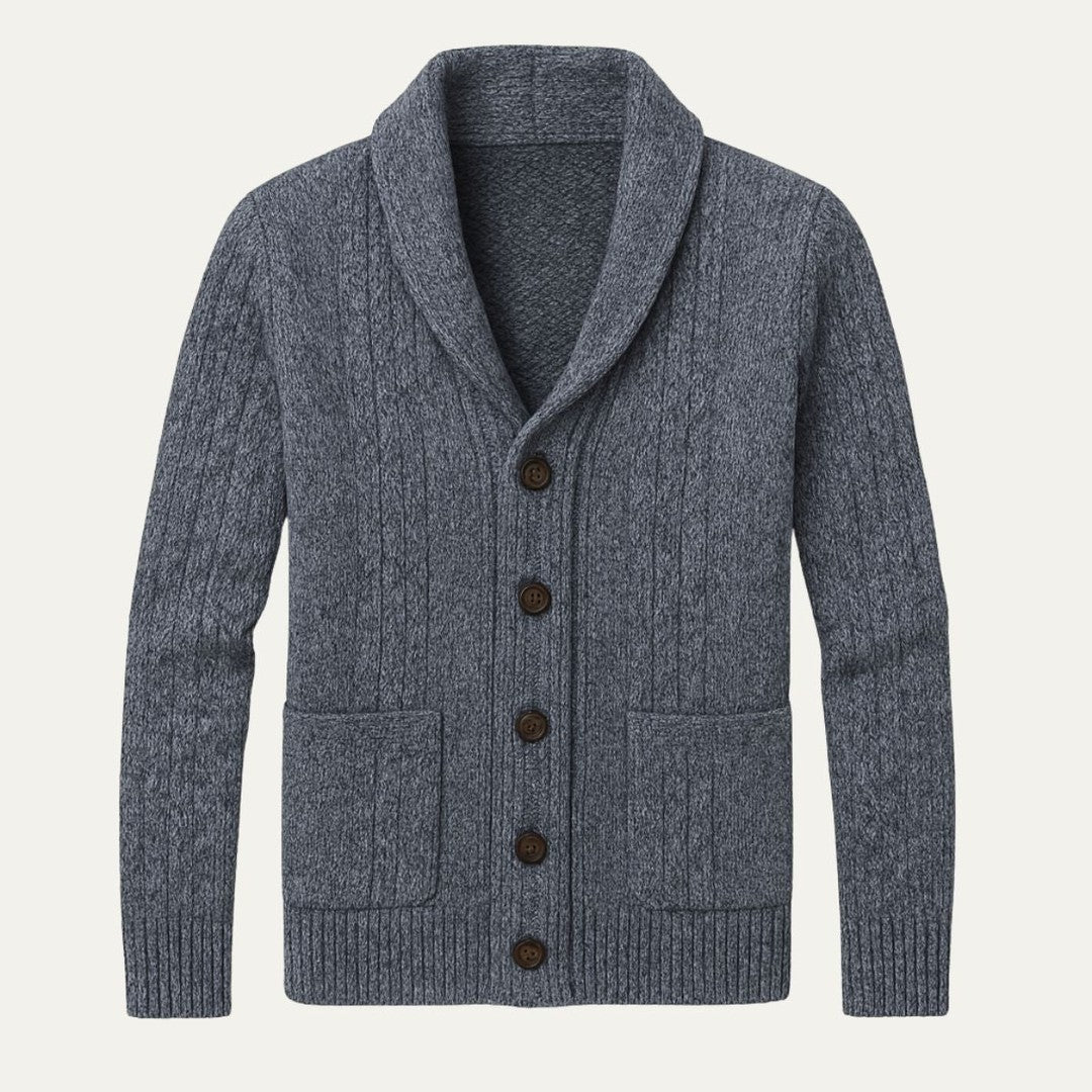Cable-Knit Shawl Collar Cardigan