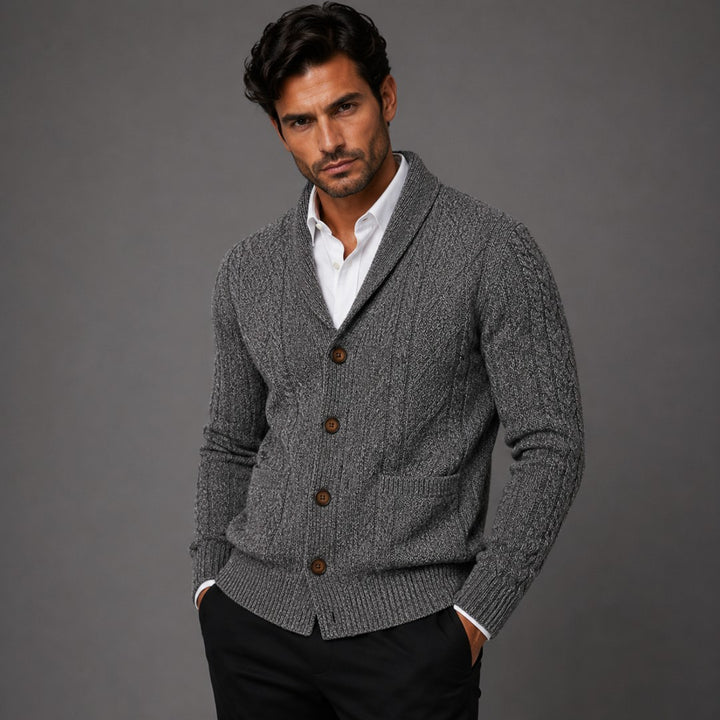 Cable-Knit Shawl Collar Cardigan