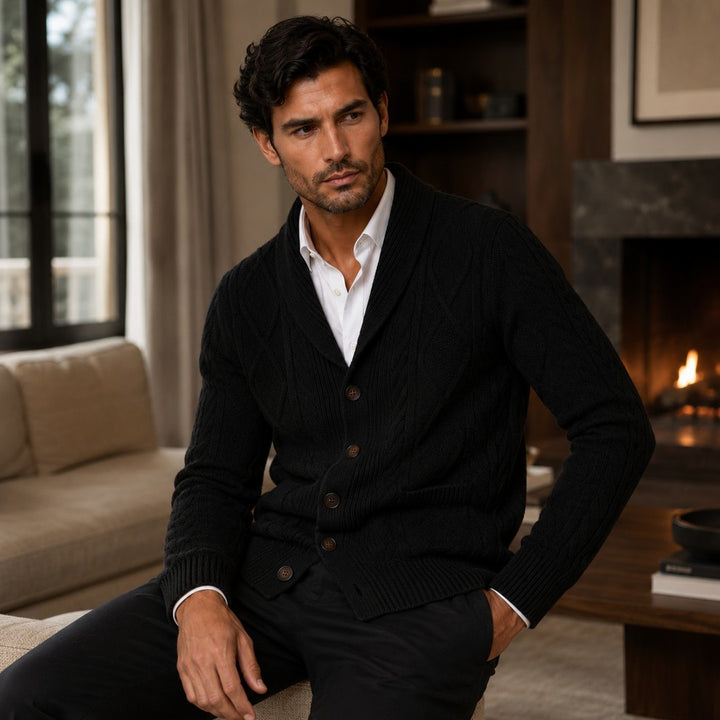 Cable-Knit Shawl Collar Cardigan
