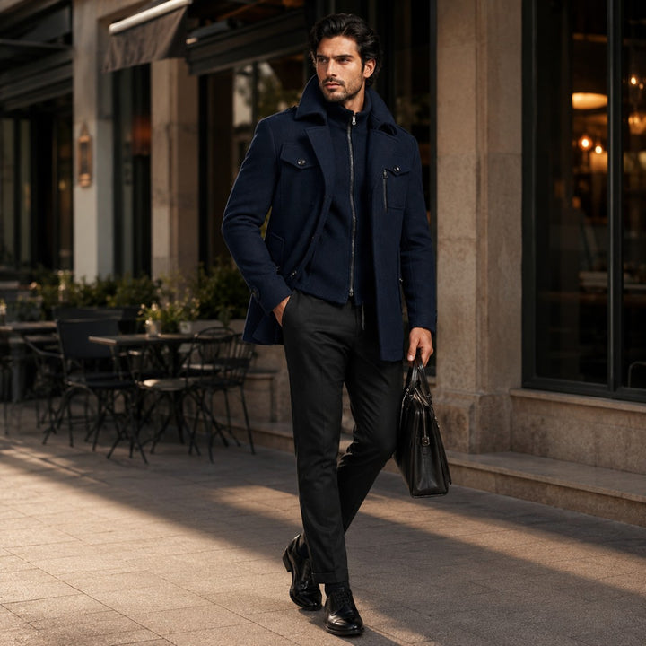 The Kensington Men’s Double Collar Business  Wool Trench Coat