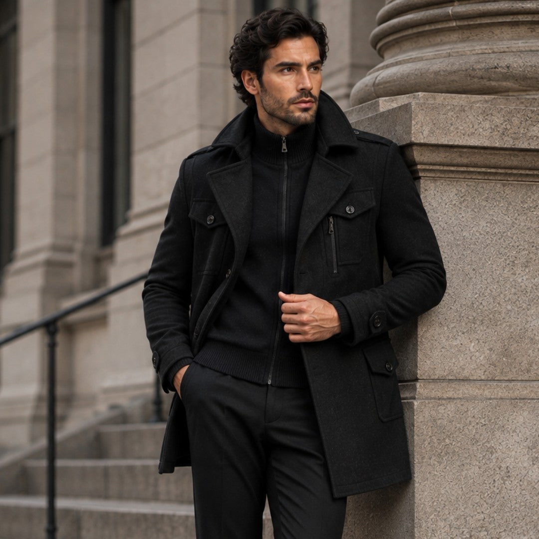 The Kensington Men’s Double Collar Business  Wool Trench Coat