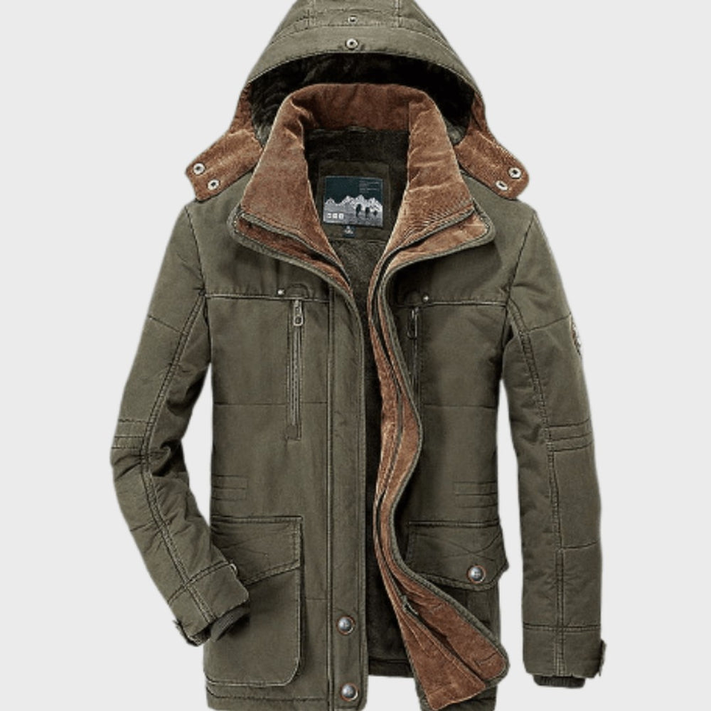 Fleece-Lined Hooded Coat with Flap Pockets