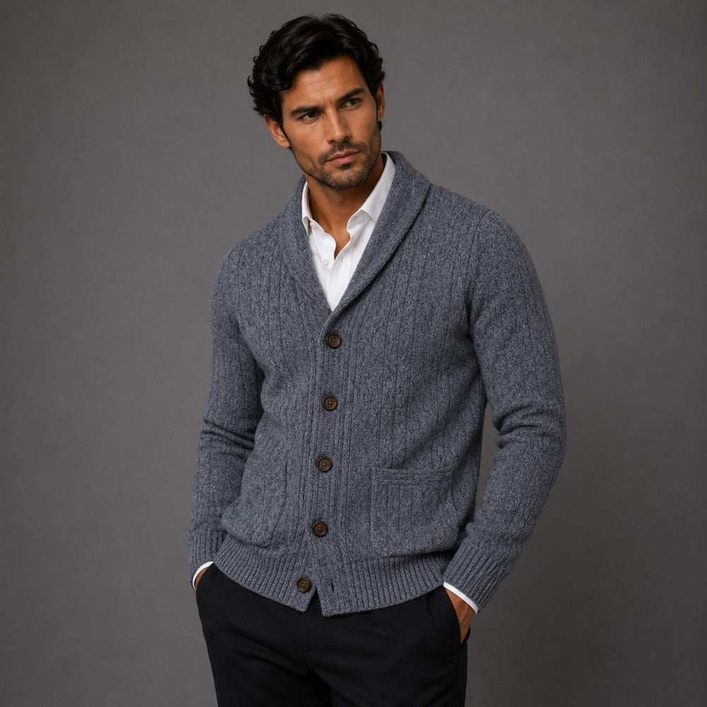 Cable-Knit Shawl Collar Cardigan