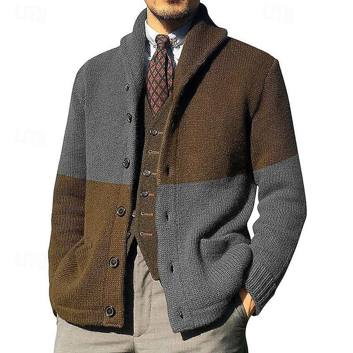 Colour-Block Shawl Collar Cardigan