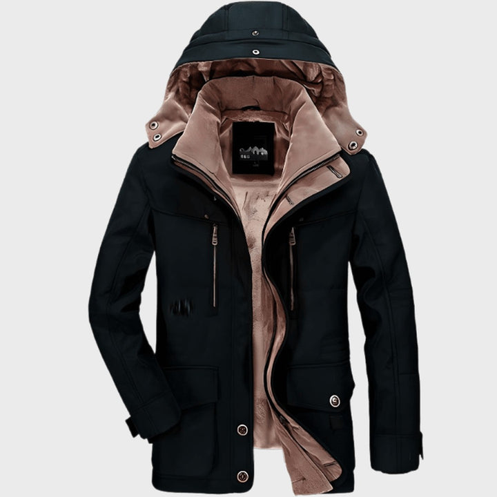 Fleece-Lined Hooded Coat with Flap Pockets