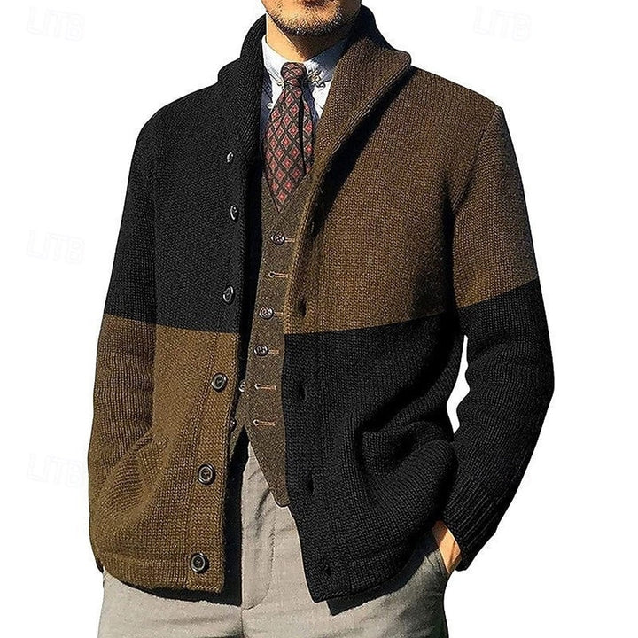 Colour-Block Shawl Collar Cardigan