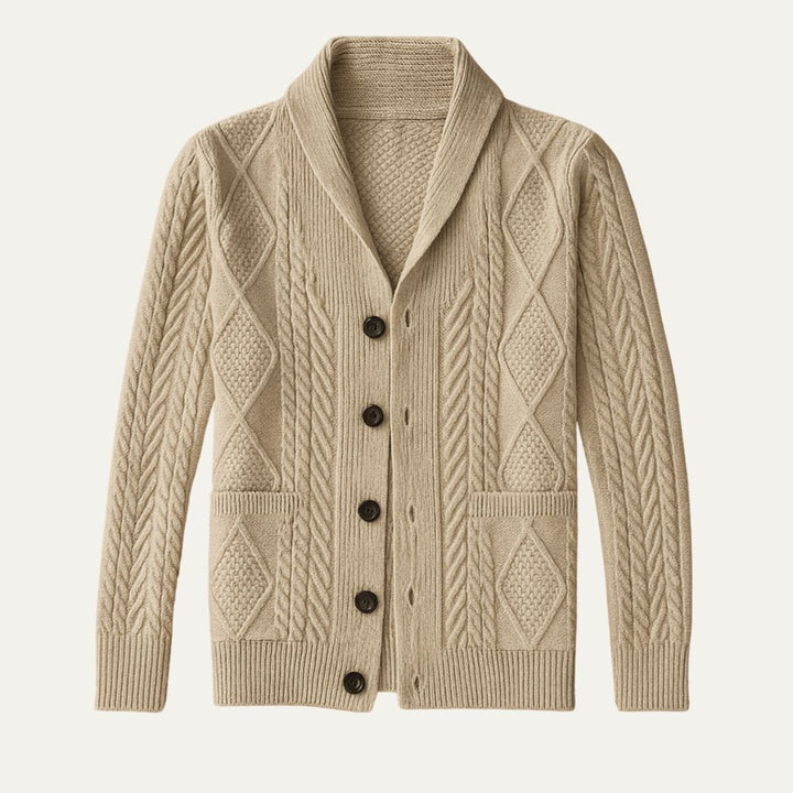Cable-Knit Shawl Collar Cardigan