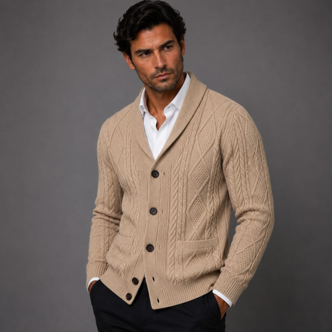 Cable-Knit Shawl Collar Cardigan