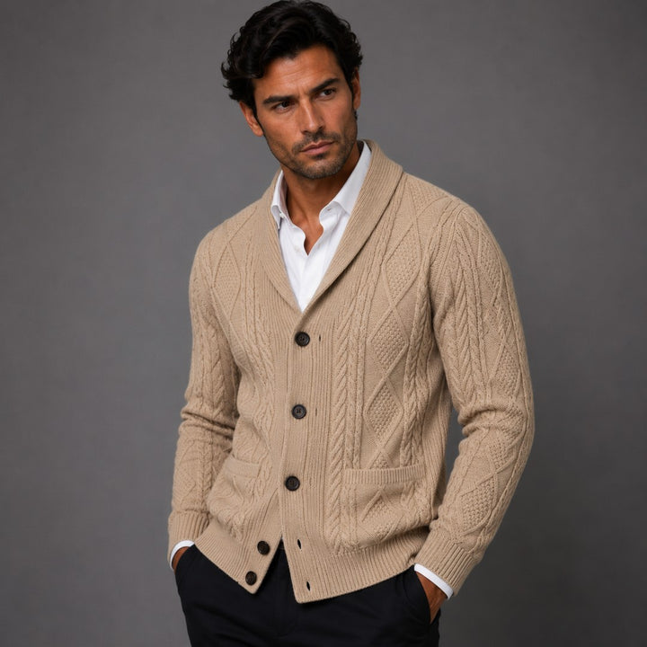Cable-Knit Shawl Collar Cardigan