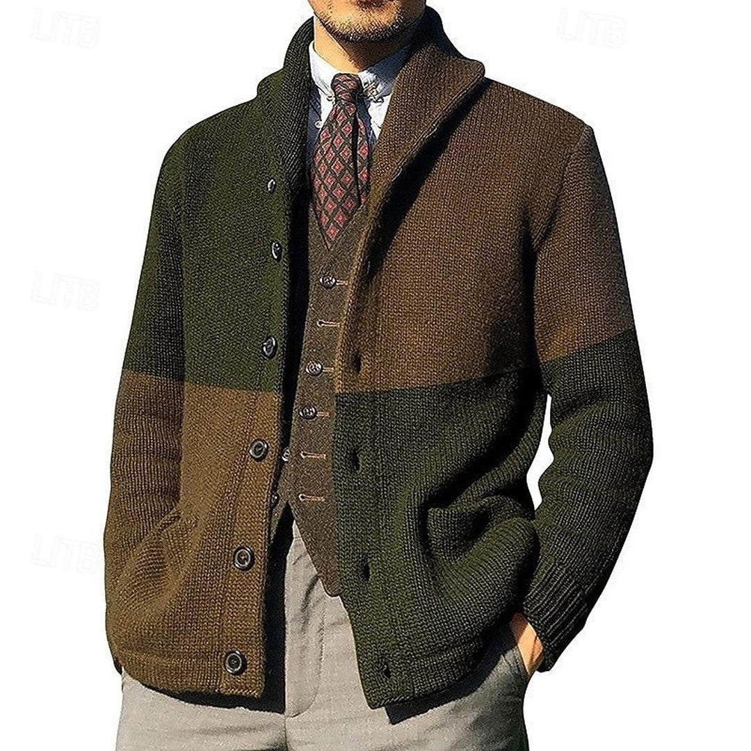 Colour-Block Shawl Collar Cardigan