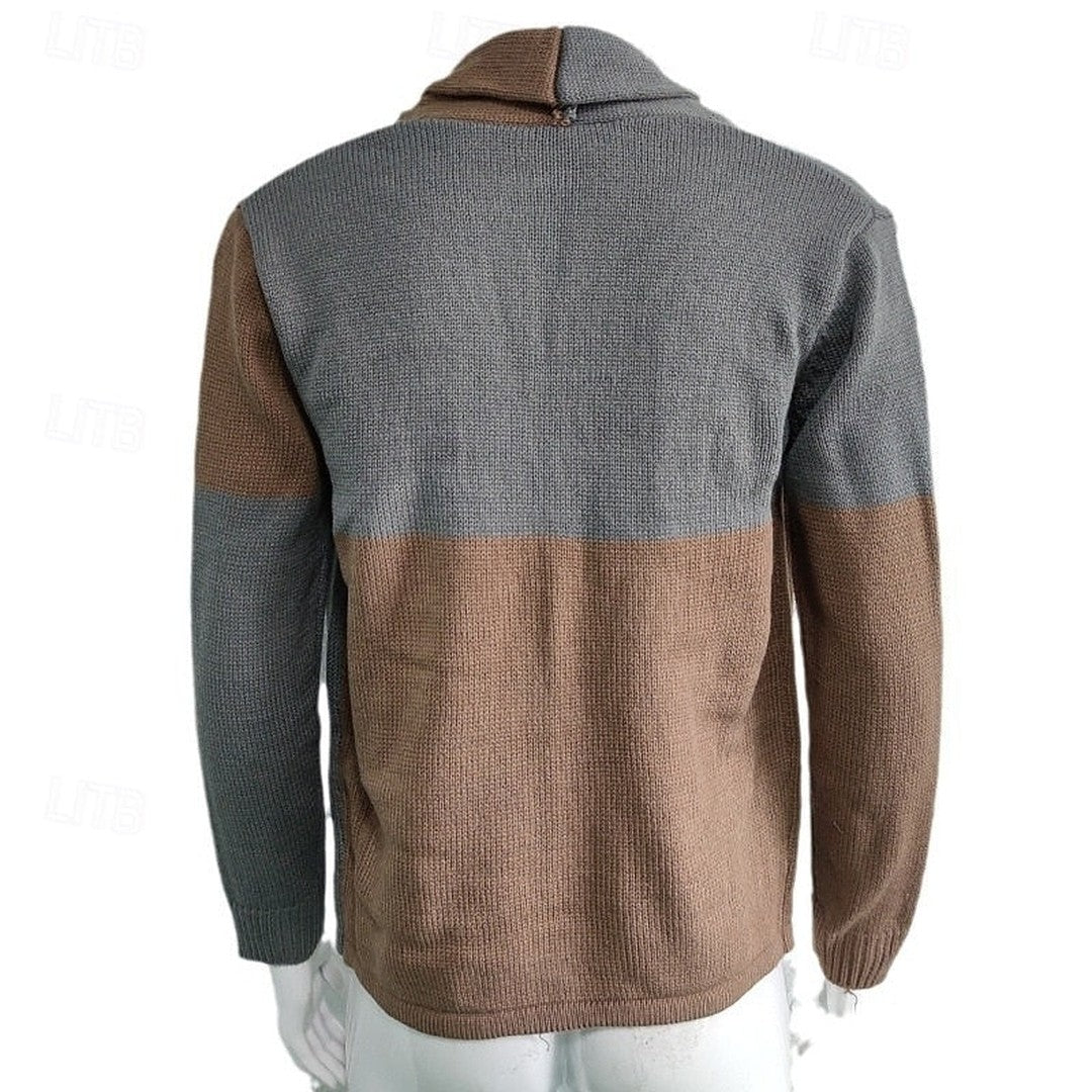 Colour-Block Shawl Collar Cardigan