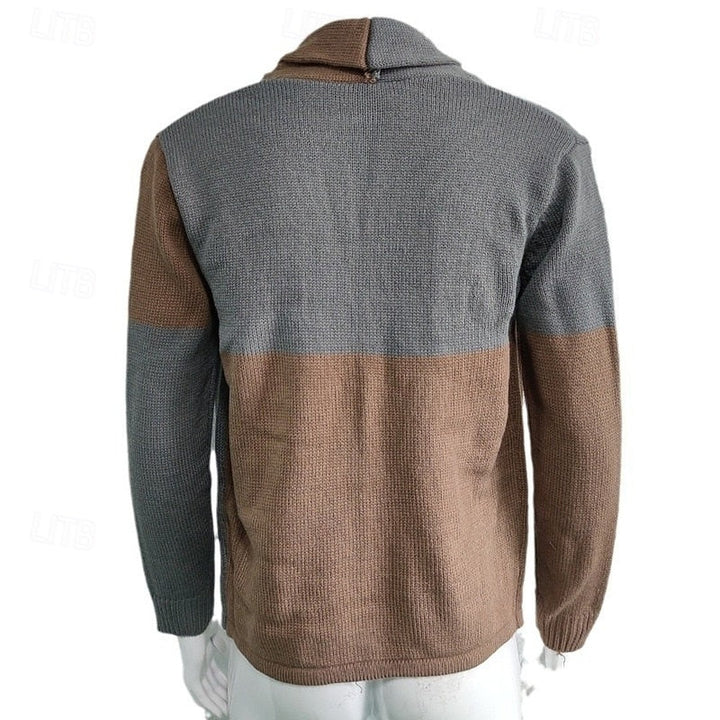 Colour-Block Shawl Collar Cardigan