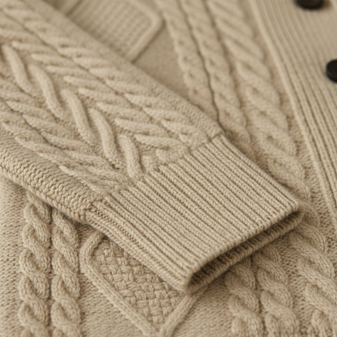 Cable-Knit Shawl Collar Cardigan
