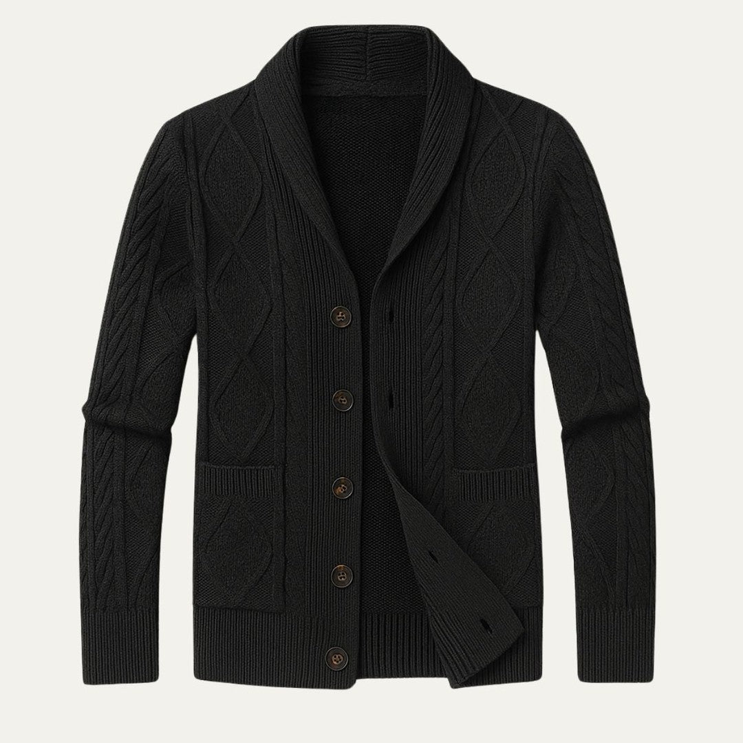 Cable-Knit Shawl Collar Cardigan