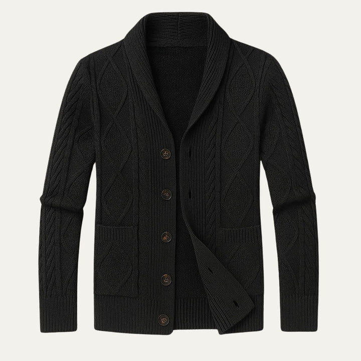Cable-Knit Shawl Collar Cardigan