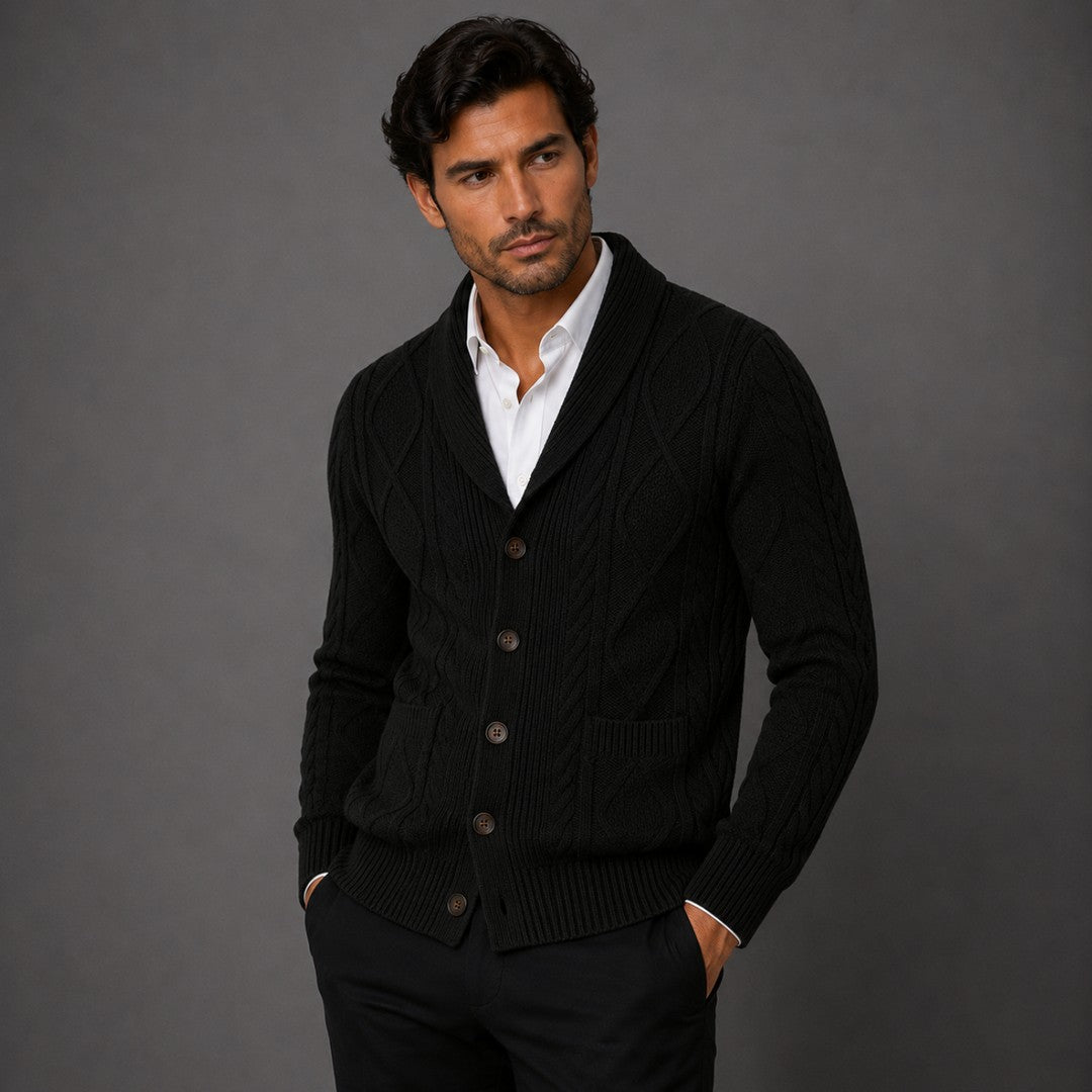 Cable-Knit Shawl Collar Cardigan