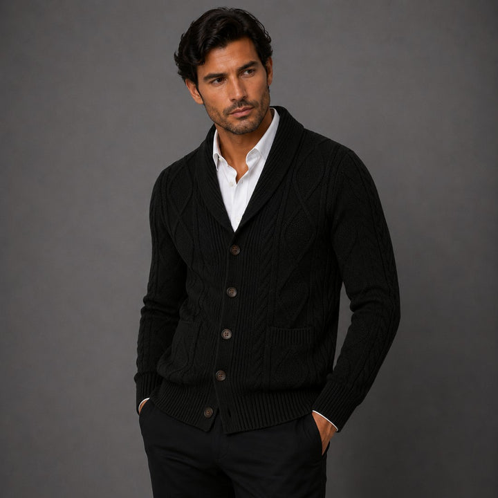Cable-Knit Shawl Collar Cardigan