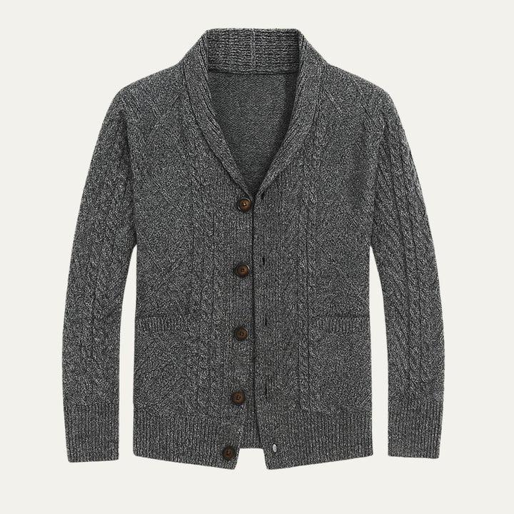 Cable-Knit Shawl Collar Cardigan