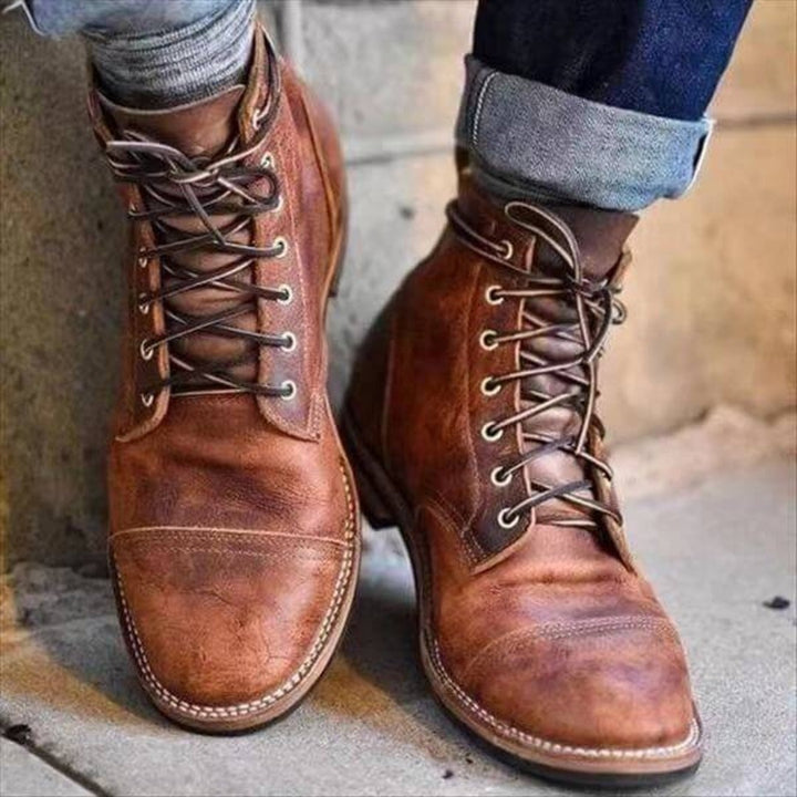 Distressed Leather-Look Work Boots