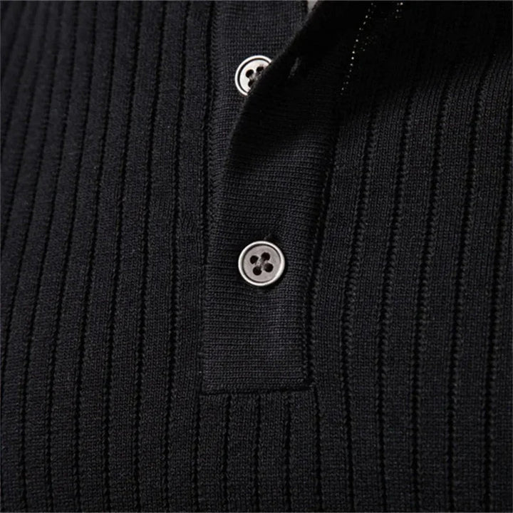 Vertical Rib Three-Button Henley Sweater