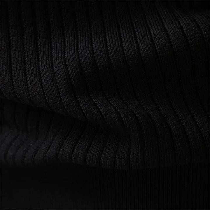 Vertical Rib Three-Button Henley Sweater