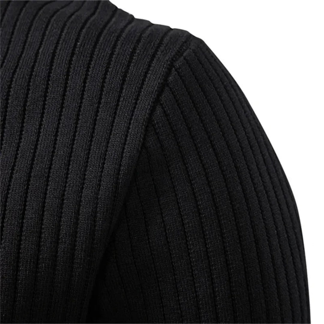 Vertical Rib Three-Button Henley Sweater