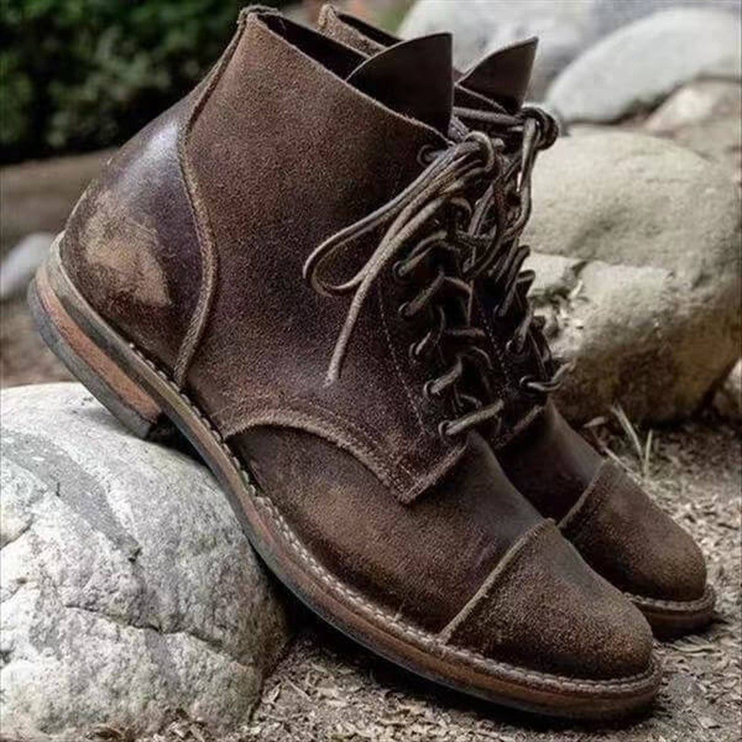 Distressed Leather-Look Work Boots