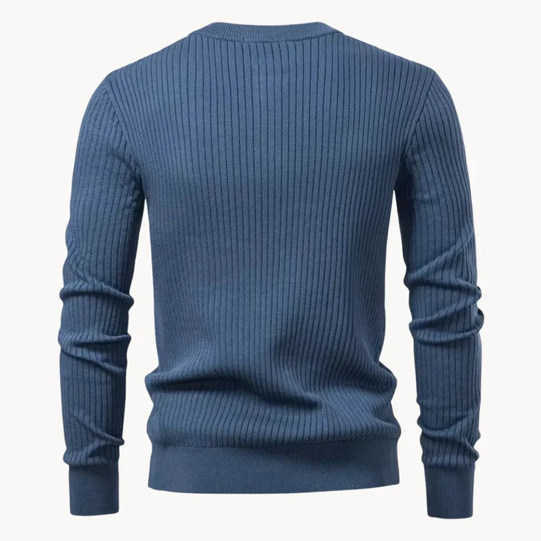 Vertical Rib Three-Button Henley Sweater