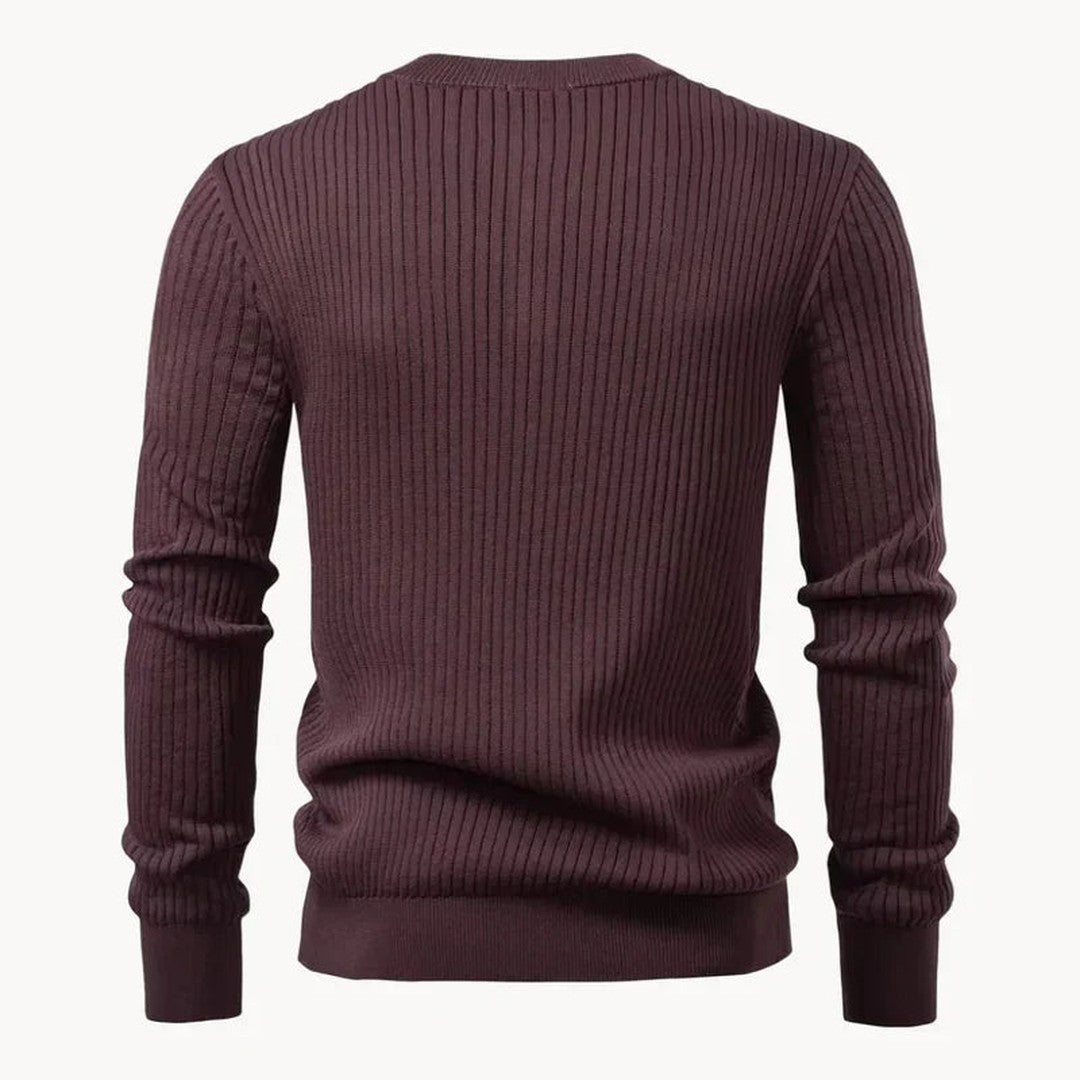 Vertical Rib Three-Button Henley Sweater