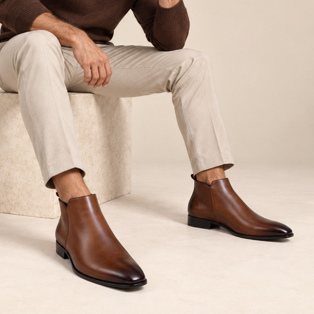 Leather-Look Side-Zip Ankle Boots