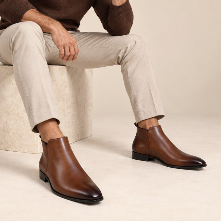Leather-Look Side-Zip Ankle Boots