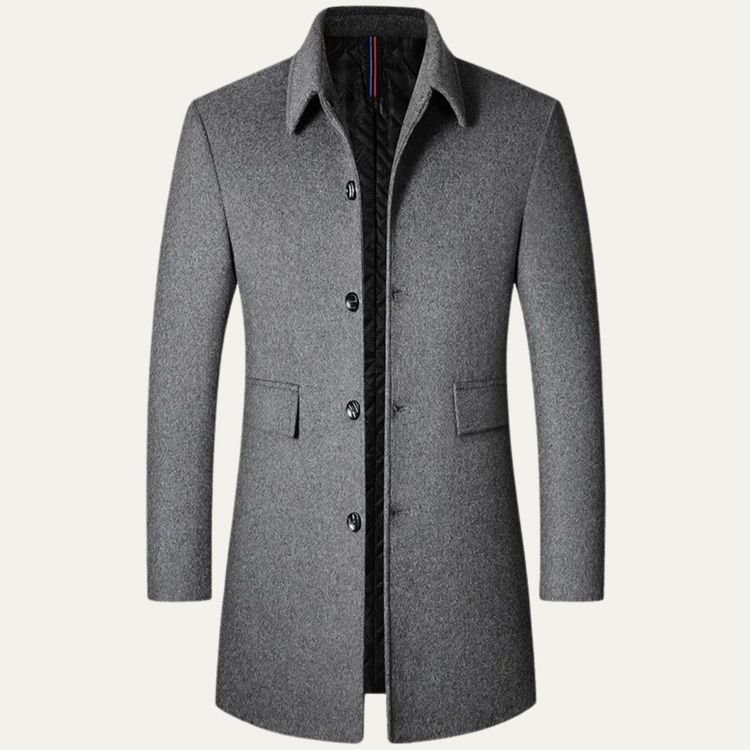Spread Collar Wool-Look Coat with Quilted Lining