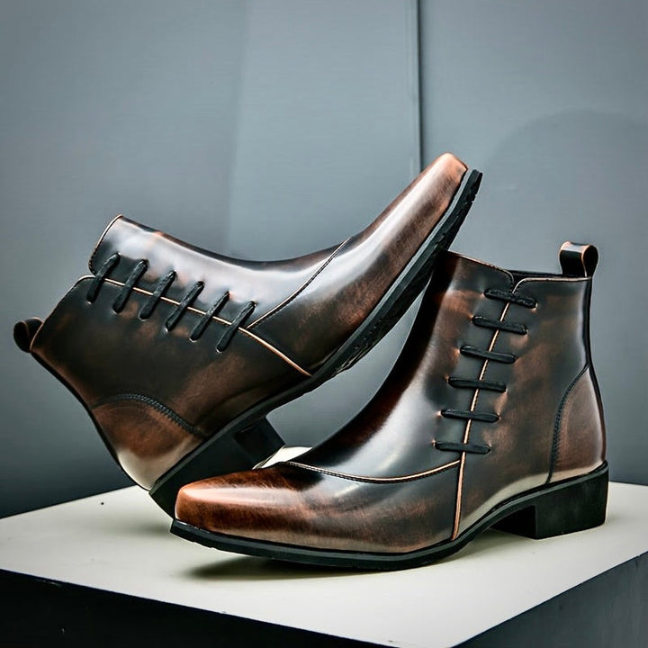 Burnished Leather-Look Lace-Up Boots