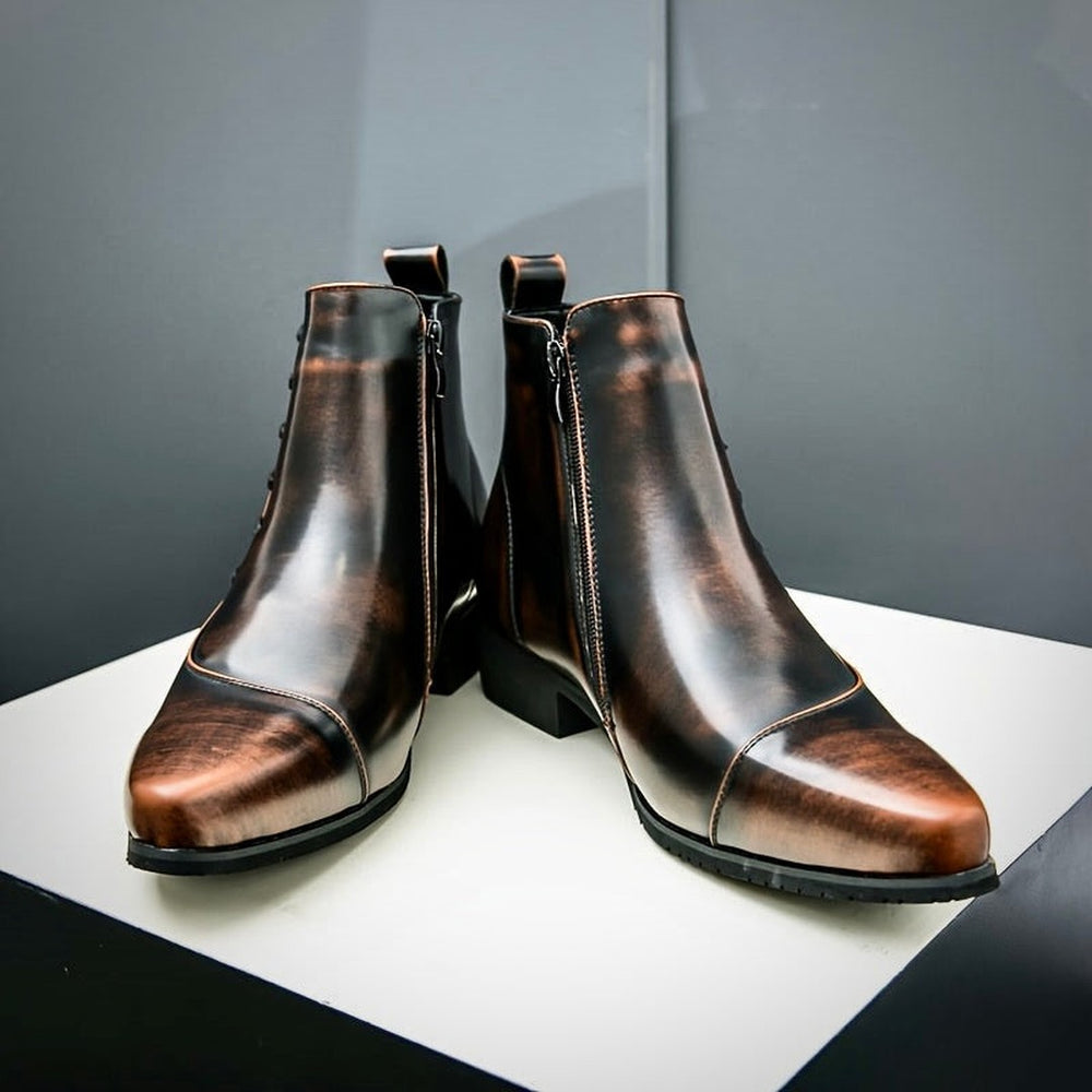 Burnished Leather-Look Lace-Up Boots