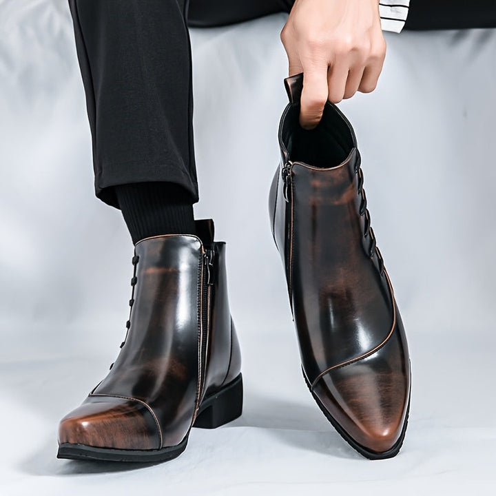 Burnished Leather-Look Lace-Up Boots