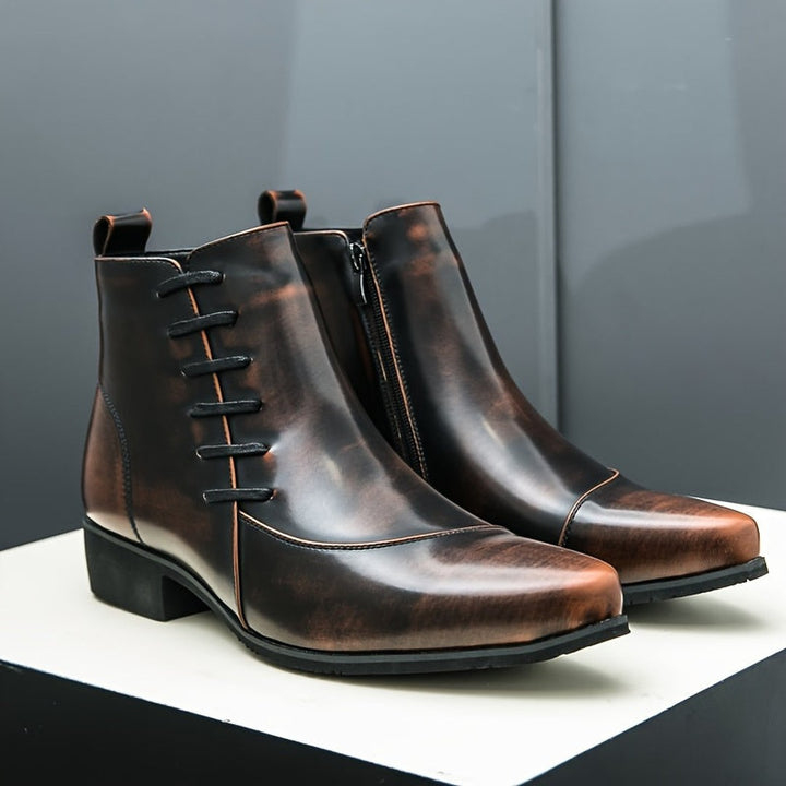 Burnished Leather-Look Lace-Up Boots