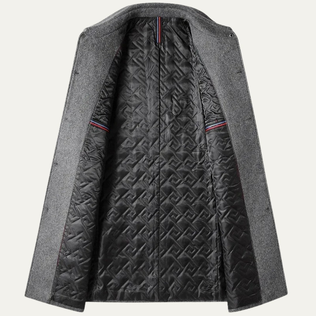 Spread Collar Wool-Look Coat with Quilted Lining