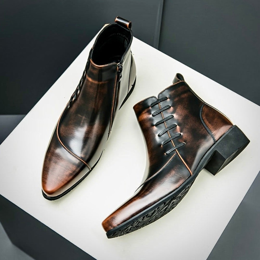 Burnished Leather-Look Lace-Up Boots