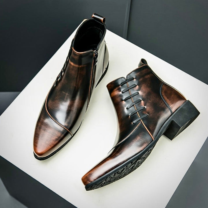 Burnished Leather-Look Lace-Up Boots