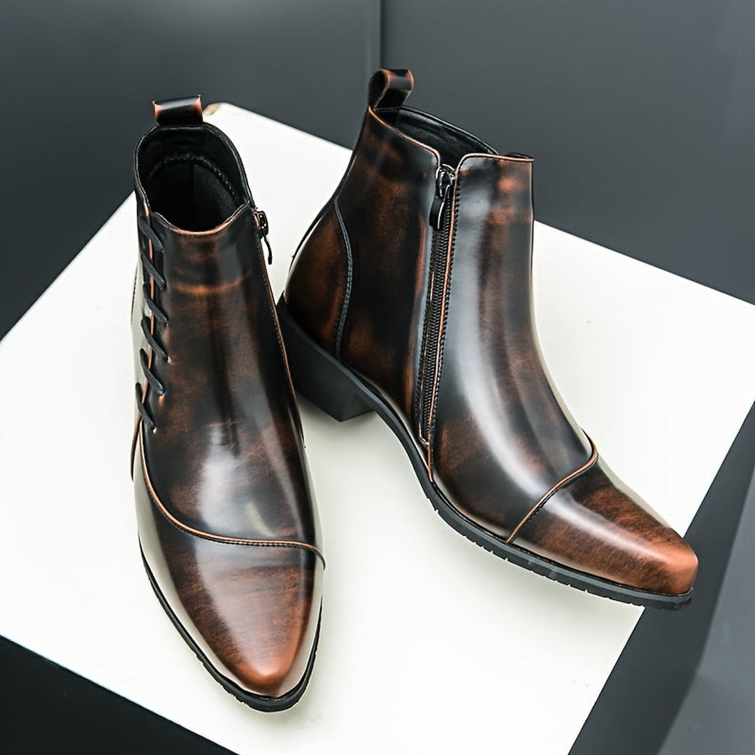 Burnished Leather-Look Lace-Up Boots