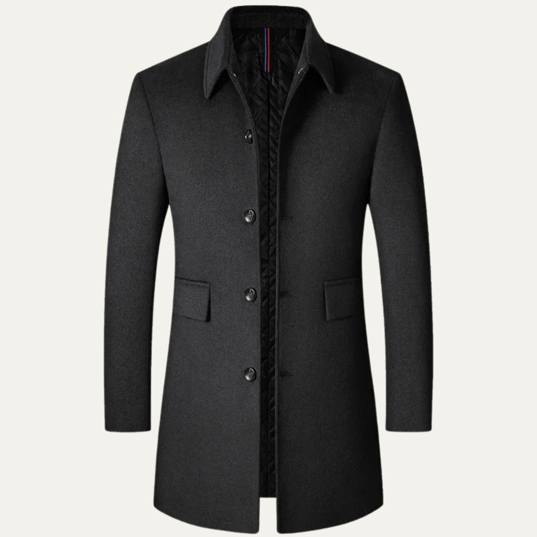 Spread Collar Wool-Look Coat with Quilted Lining