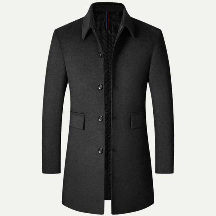 Spread Collar Wool-Look Coat with Quilted Lining