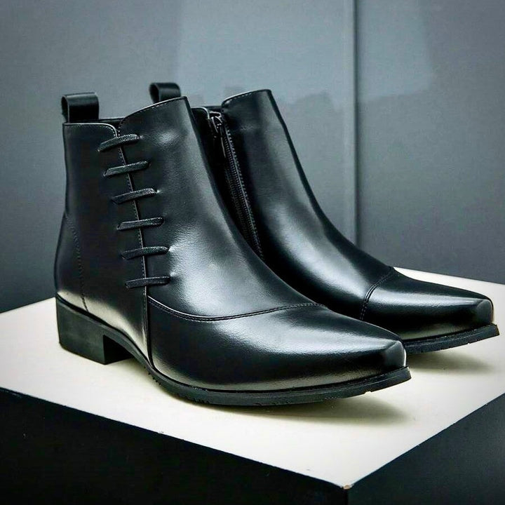 Burnished Leather-Look Lace-Up Boots