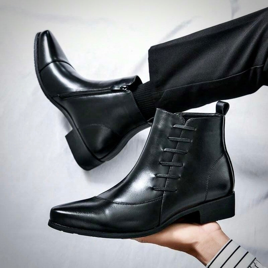 Burnished Leather-Look Lace-Up Boots